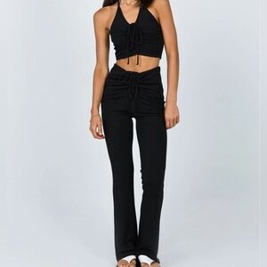 Princess Polly Catarine Set sz 6 Black Stretchy Ribbed Flared Pant Halter Set